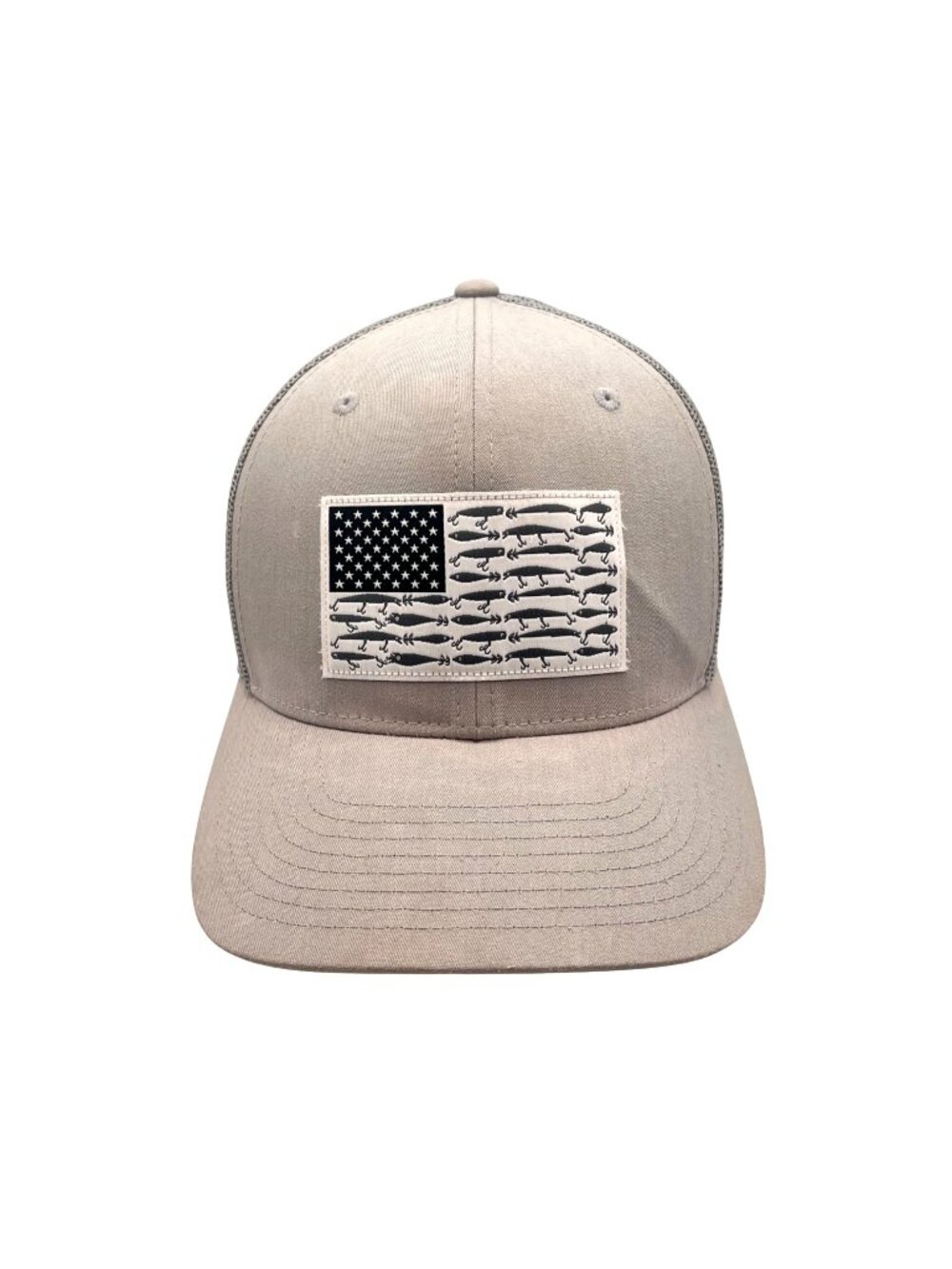 Columbia PFG Mesh Snapback Cap Fishing Lures American Flag Patch Adjustable Gray